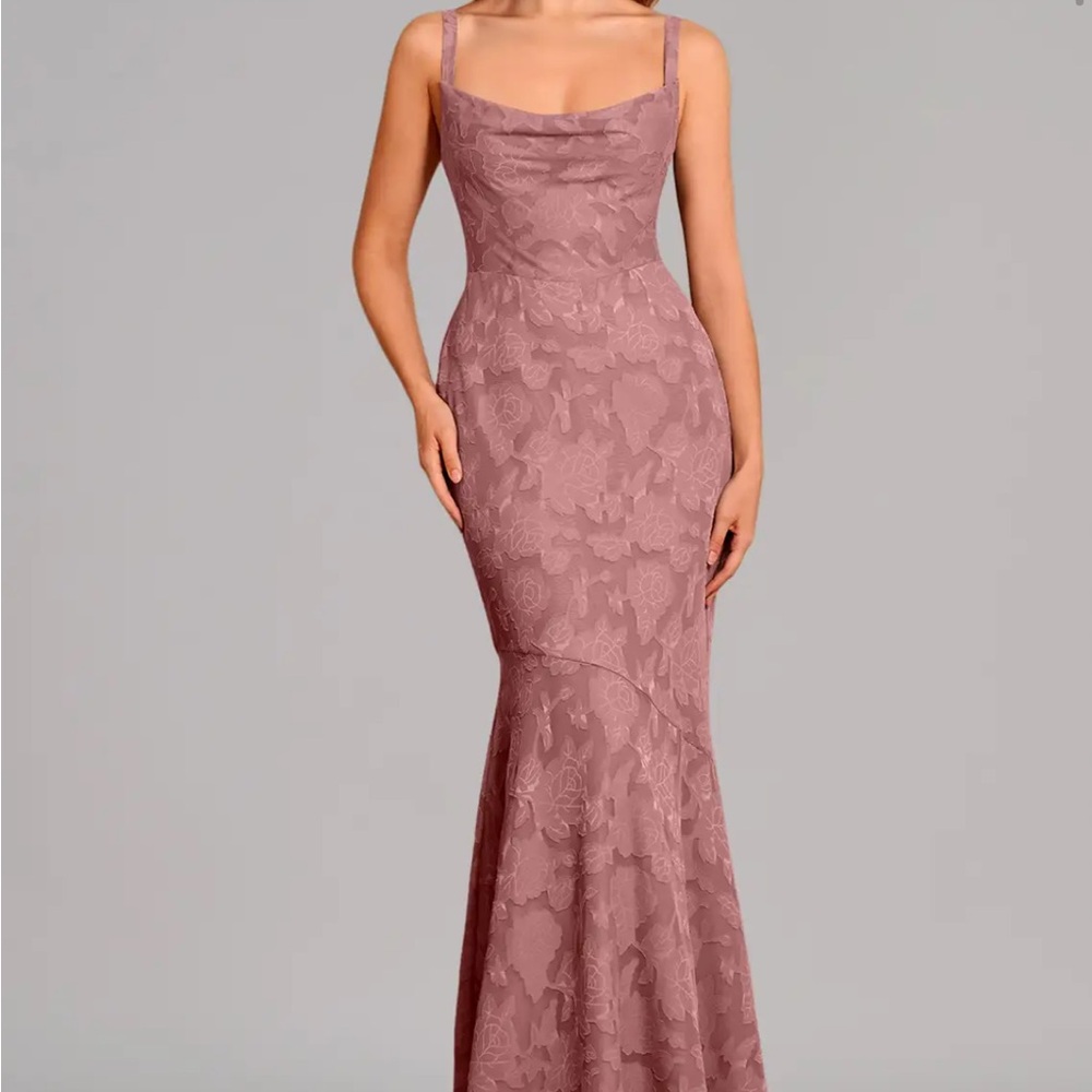 Azazie Sleeveless Mauve Lace Mermaid Evening Dress